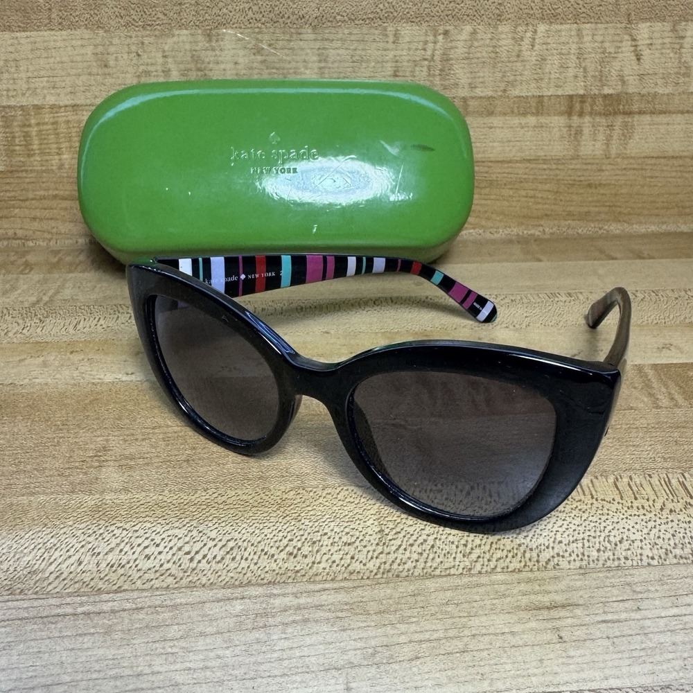 Kate Spade Labrenda/O/S Sunglasses 51-20 140 Striped Cat Eye Black Diva w/case
